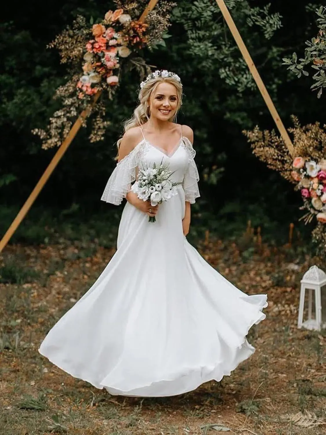 Boho Beach Wedding Dresses for Bride Lace Chiffon Backless Bridal Gowns for Wedding 2025