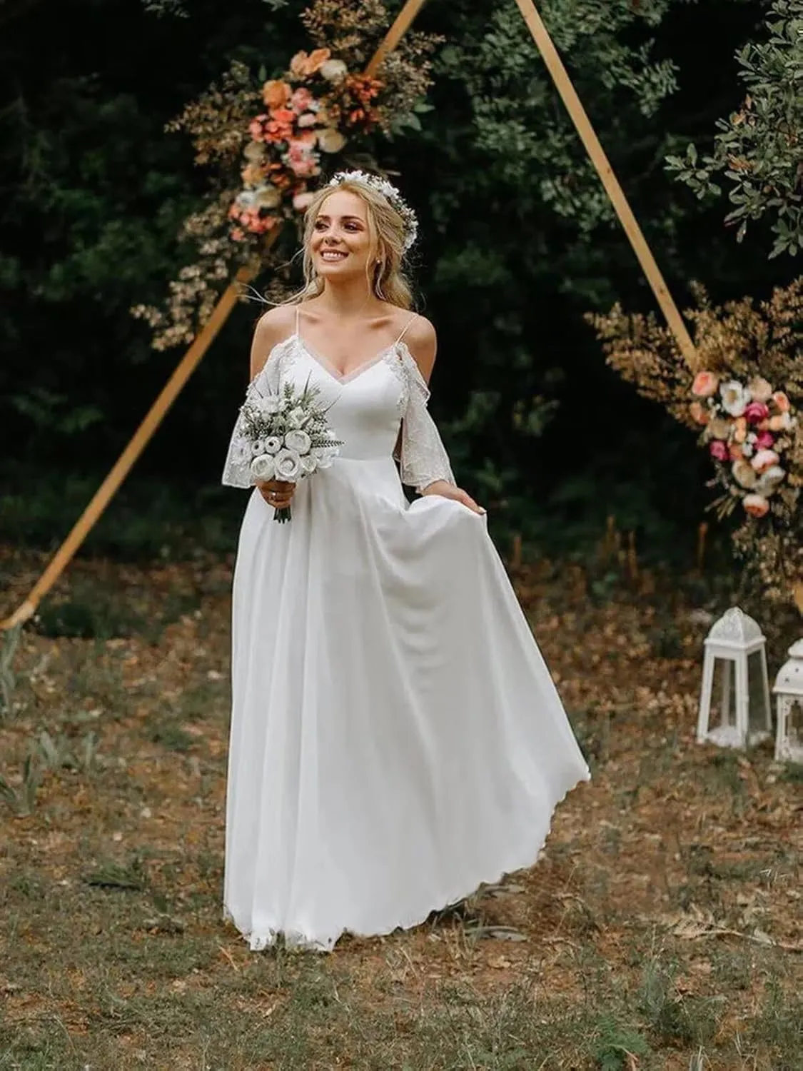 Boho Beach Wedding Dresses for Bride Lace Chiffon Backless Bridal Gowns for Wedding 2025