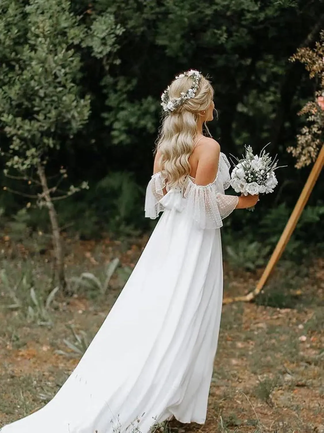 Boho Beach Wedding Dresses for Bride Lace Chiffon Backless Bridal Gowns for Wedding 2025