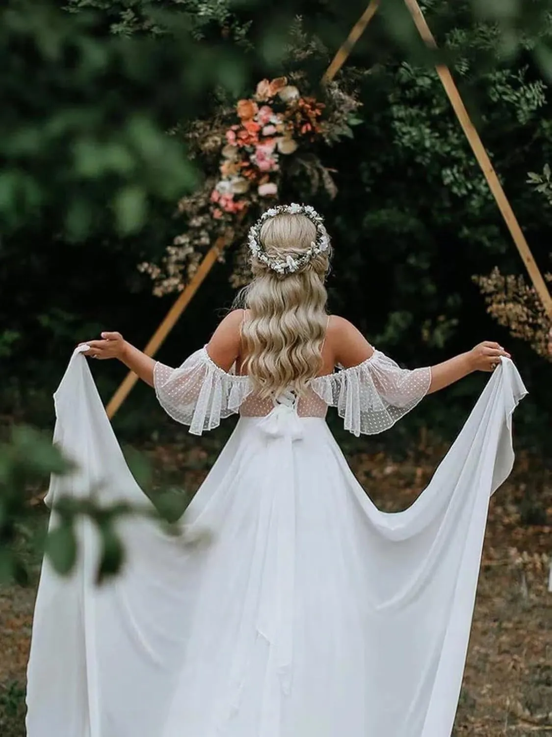 Boho Beach Wedding Dresses for Bride Lace Chiffon Backless Bridal Gowns for Wedding 2025