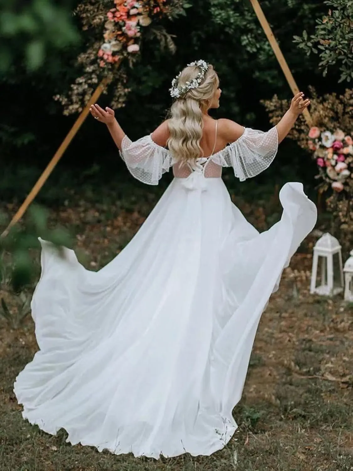 Boho Beach Wedding Dresses for Bride Lace Chiffon Backless Bridal Gowns for Wedding 2025