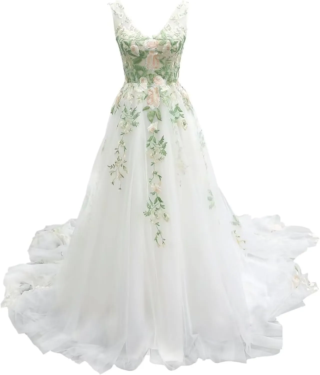 Boho Wedding Dress for Bride Beach Floral Appliques Tulle Forest Fairy Lace Bridal Gown with Train 2025