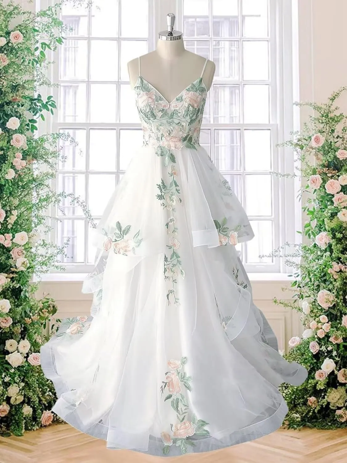 Boho Wedding Dress for Bride Beach Floral Appliques Tulle Forest Fairy Lace Bridal Gown with Train 2025