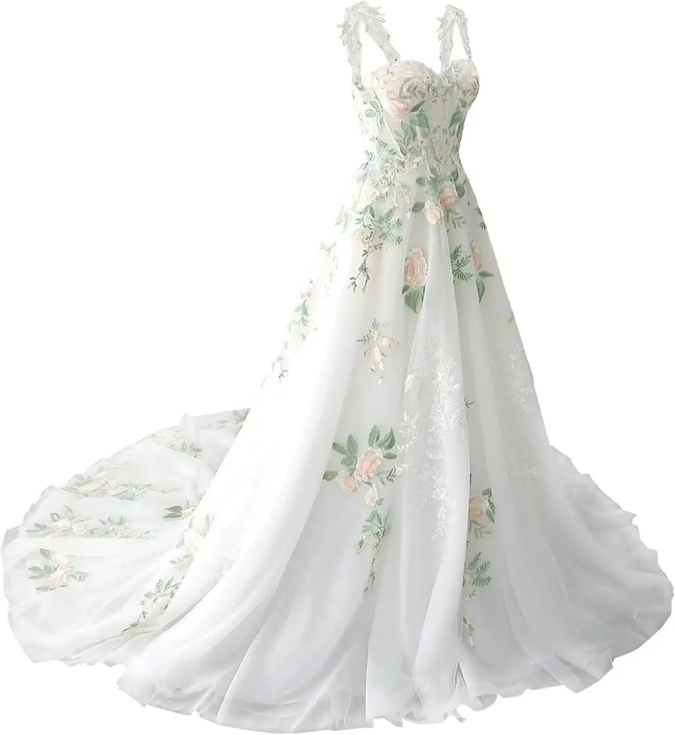 Boho Wedding Dress for Bride Beach Floral Appliques Tulle Forest Fairy Lace Bridal Gown with Train 2025