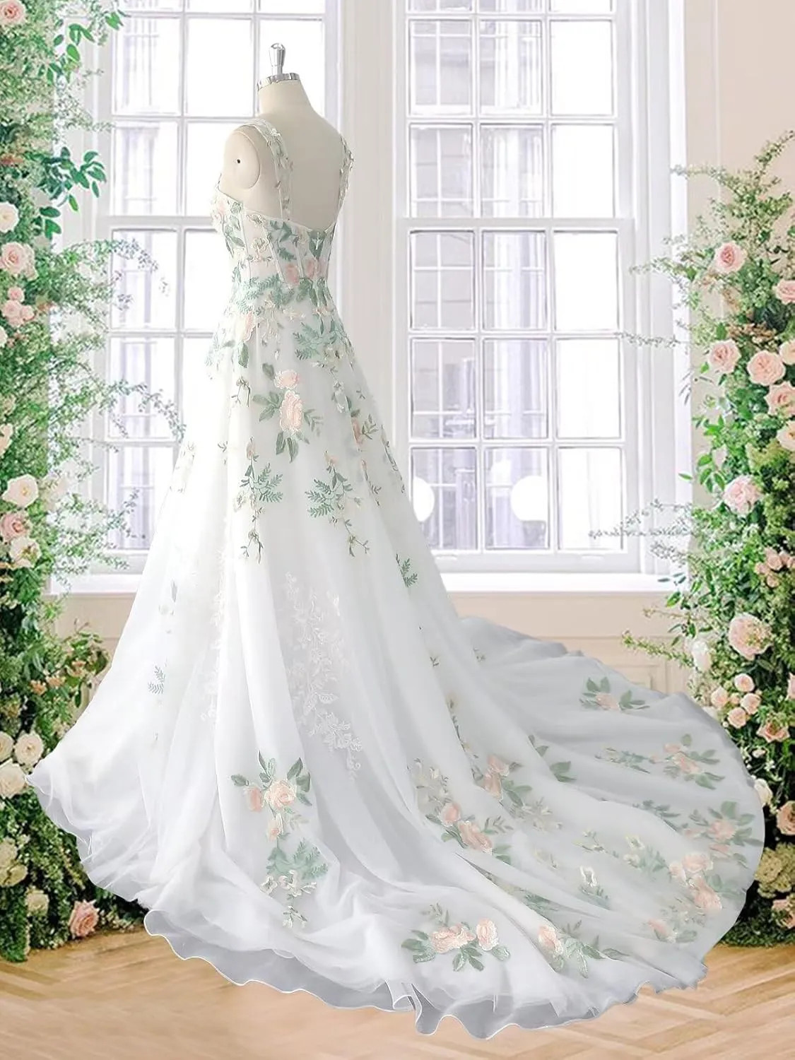 Boho Wedding Dress for Bride Beach Floral Appliques Tulle Forest Fairy Lace Bridal Gown with Train 2025