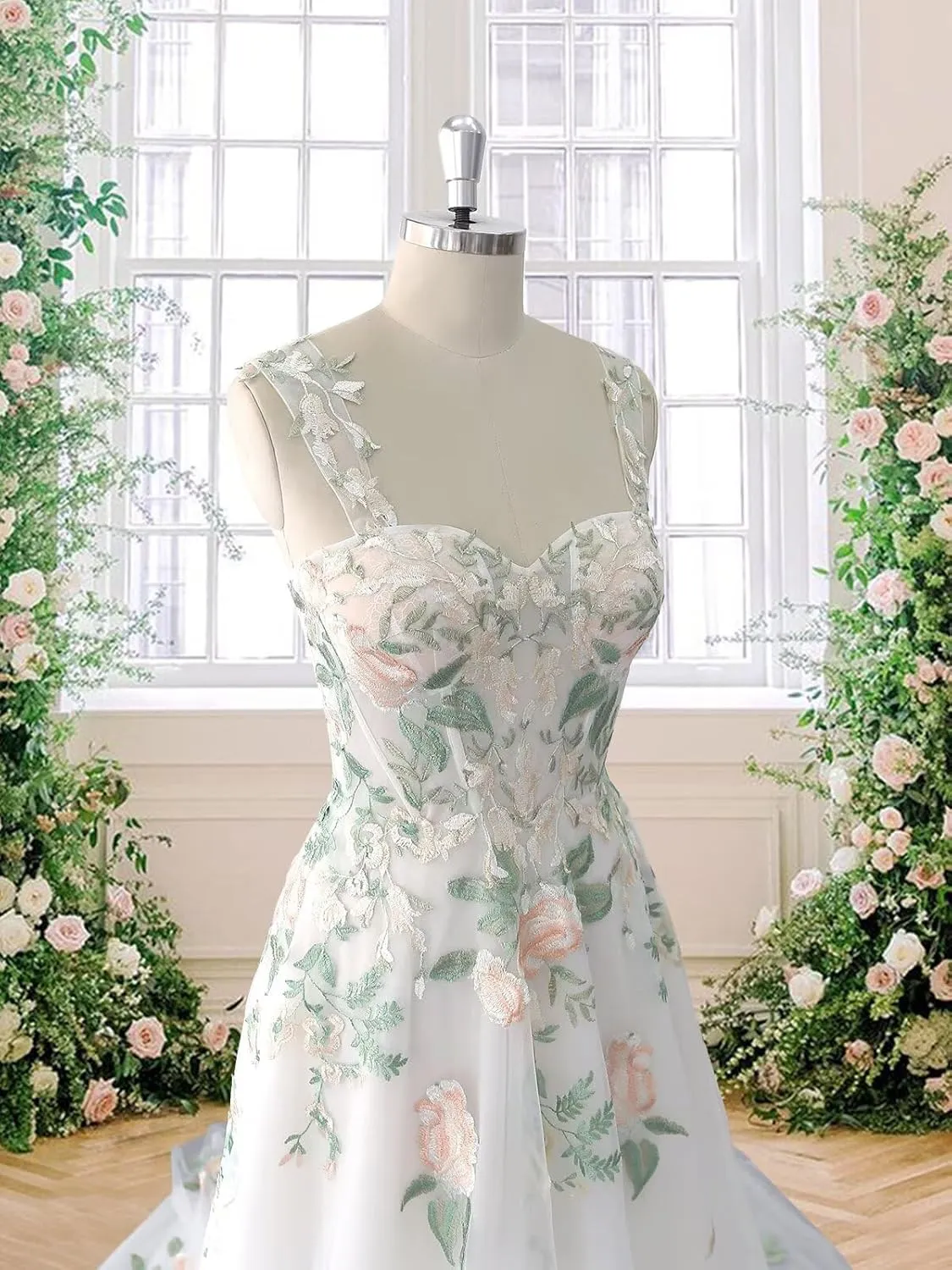 Boho Wedding Dress for Bride Beach Floral Appliques Tulle Forest Fairy Lace Bridal Gown with Train 2025