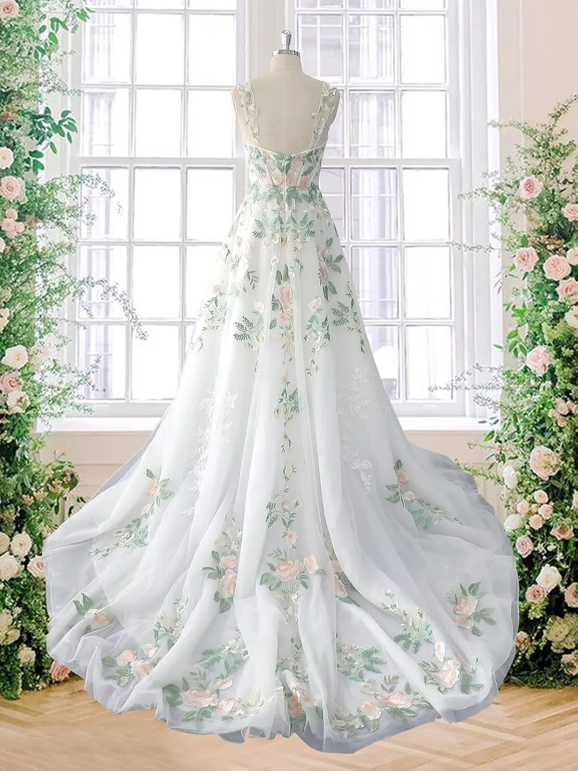 Boho Wedding Dress for Bride Beach Floral Appliques Tulle Forest Fairy Lace Bridal Gown with Train 2025