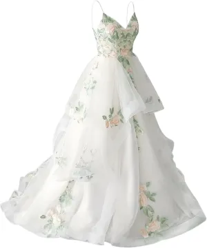 Boho Wedding Dress for Bride Beach Floral Appliques Tulle Forest Fairy Lace Bridal Gown with Train 2025