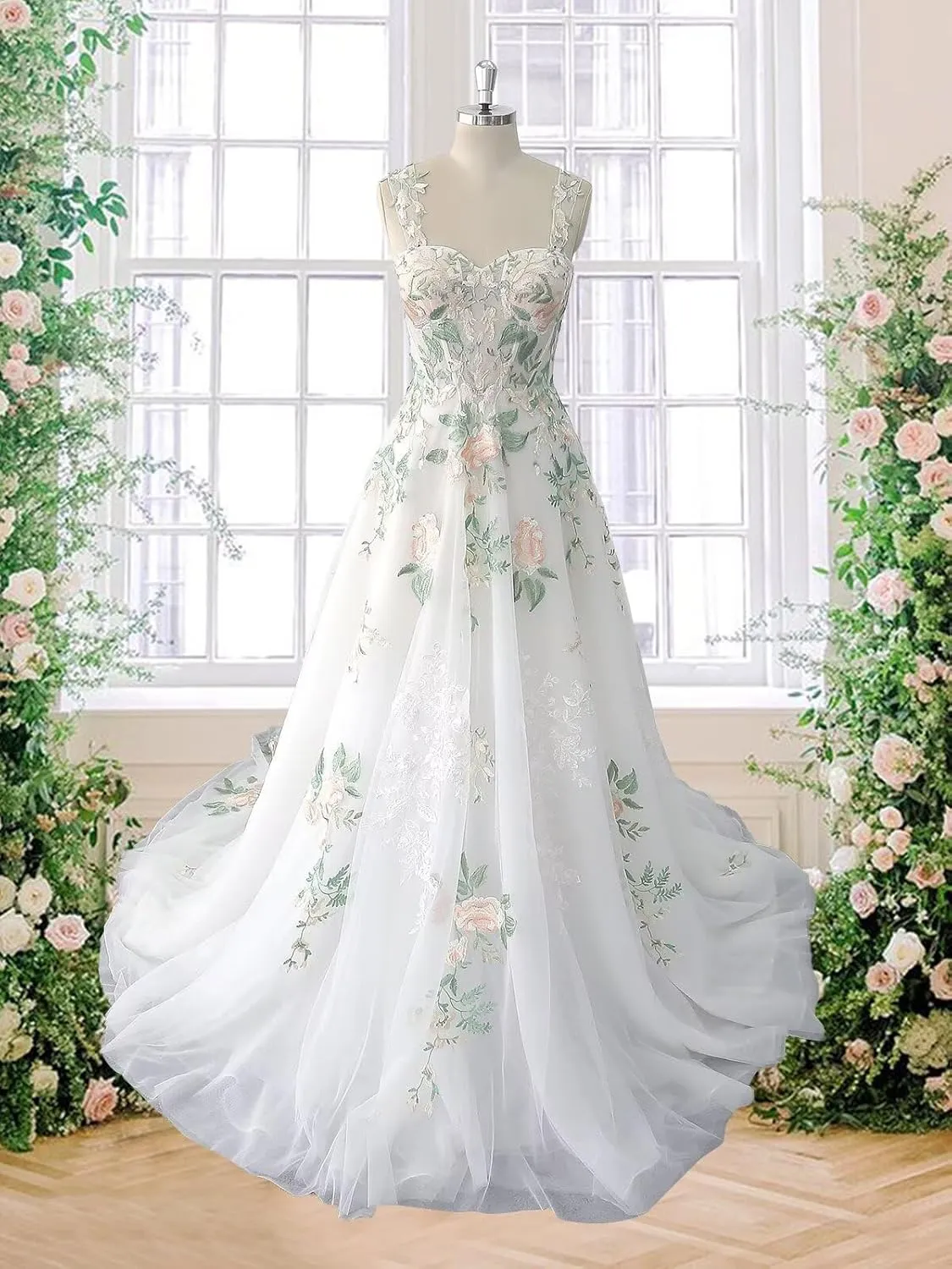 Boho Wedding Dress for Bride Beach Floral Appliques Tulle Forest Fairy Lace Bridal Gown with Train 2025