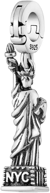 Bolenvi Statue of Liberty NYC Multi Open Clasp Clip-On Pendant Charm, 925 Sterling Silver Charms, Compatible with Pandora Charm Bracelets, Necklaces, and DIY Charms Jewelry Making, One Bead Pendant