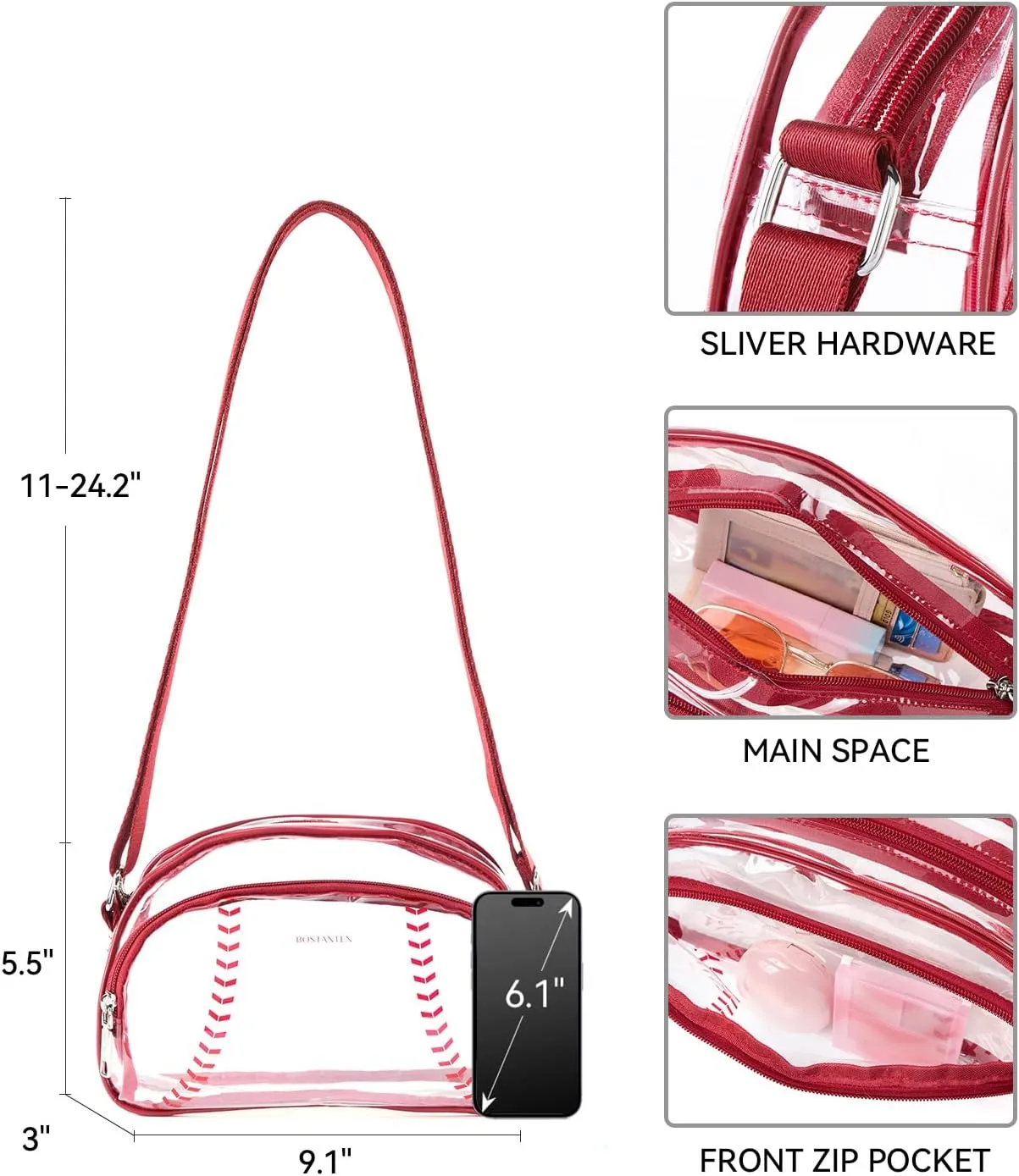 BOSTANTEN Baseball Crossbody Purses for Sport Mom Small Shoulder Bag Vegan Leather Women Handbags for Events