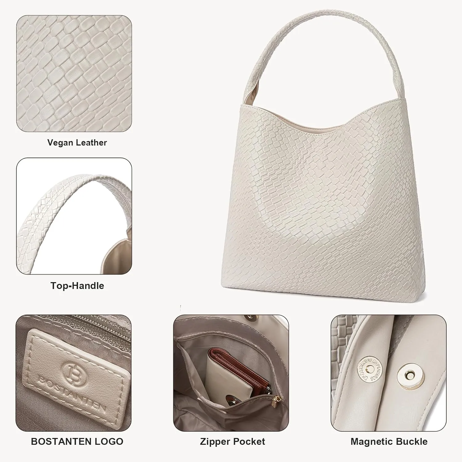 BOSTANTEN Shoulder Bag for Women Trendy Summer Hobo Handbag Purse Top-handlde Tote Bag
