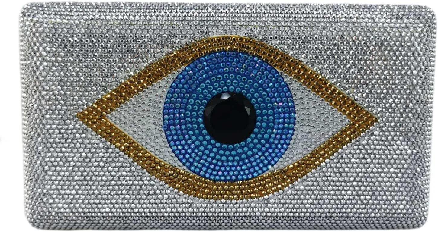 Boutique De FGG Evil Eye Rhinestone Clutch Purses for Women Formal Evening Bags Party Crystal Clutch Bag Prom Handbag,Mini