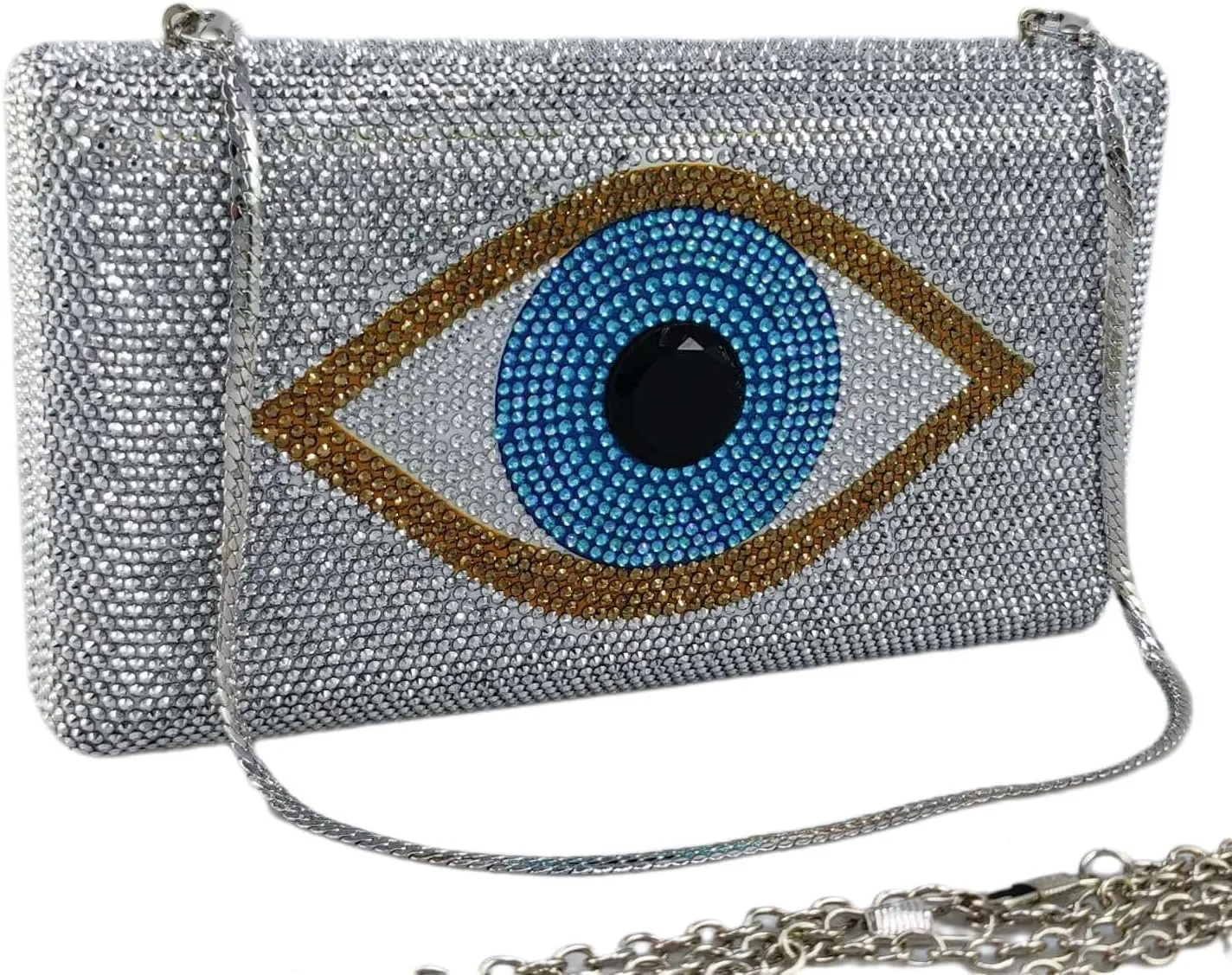 Boutique De FGG Evil Eye Rhinestone Clutch Purses for Women Formal Evening Bags Party Crystal Clutch Bag Prom Handbag,Mini