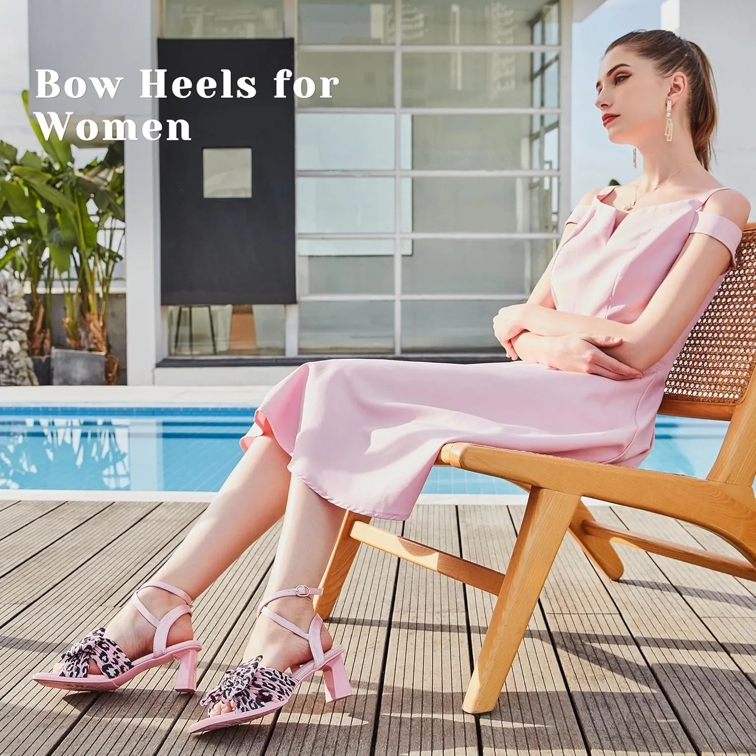 Bow Heels Sandals for Women Square Open Toe Satin Chunky Block Heel Ankle Strap Wedding Party Bowknot High Heels