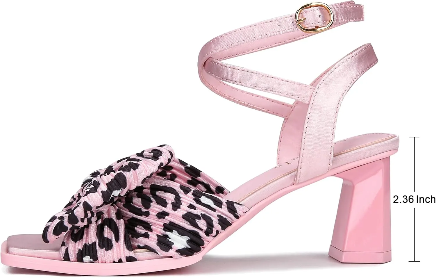 Bow Heels Sandals for Women Square Open Toe Satin Chunky Block Heel Ankle Strap Wedding Party Bowknot High Heels