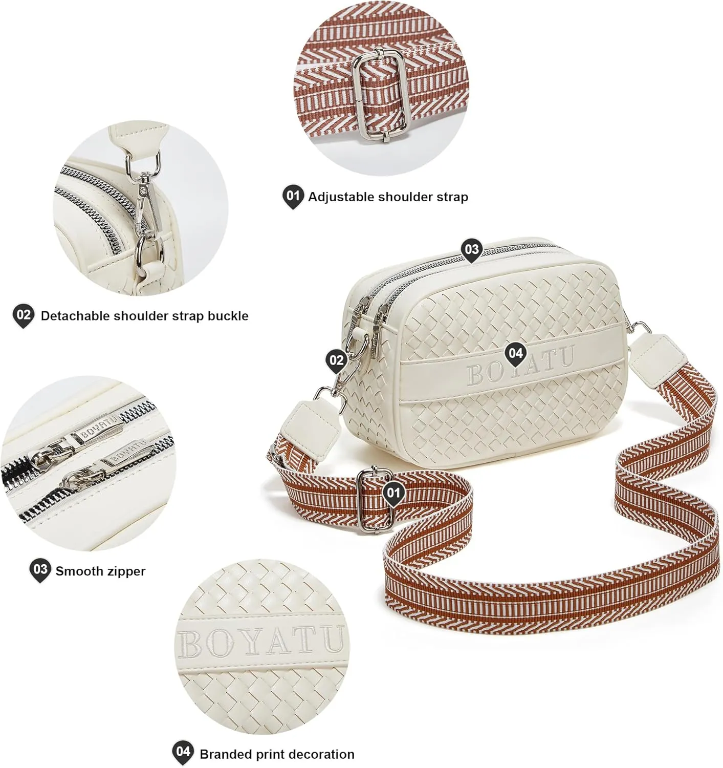 BOYATU Woven Crossbody Bag for Women: Vegan Leather Purse - Small Shoulder Bags for Ladies - Trendy Purses with Wide Strap