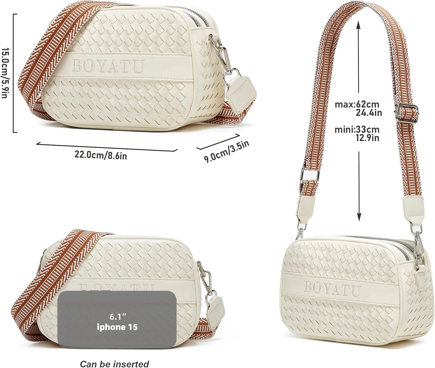 BOYATU Woven Crossbody Bag for Women: Vegan Leather Purse - Small Shoulder Bags for Ladies - Trendy Purses with Wide Strap