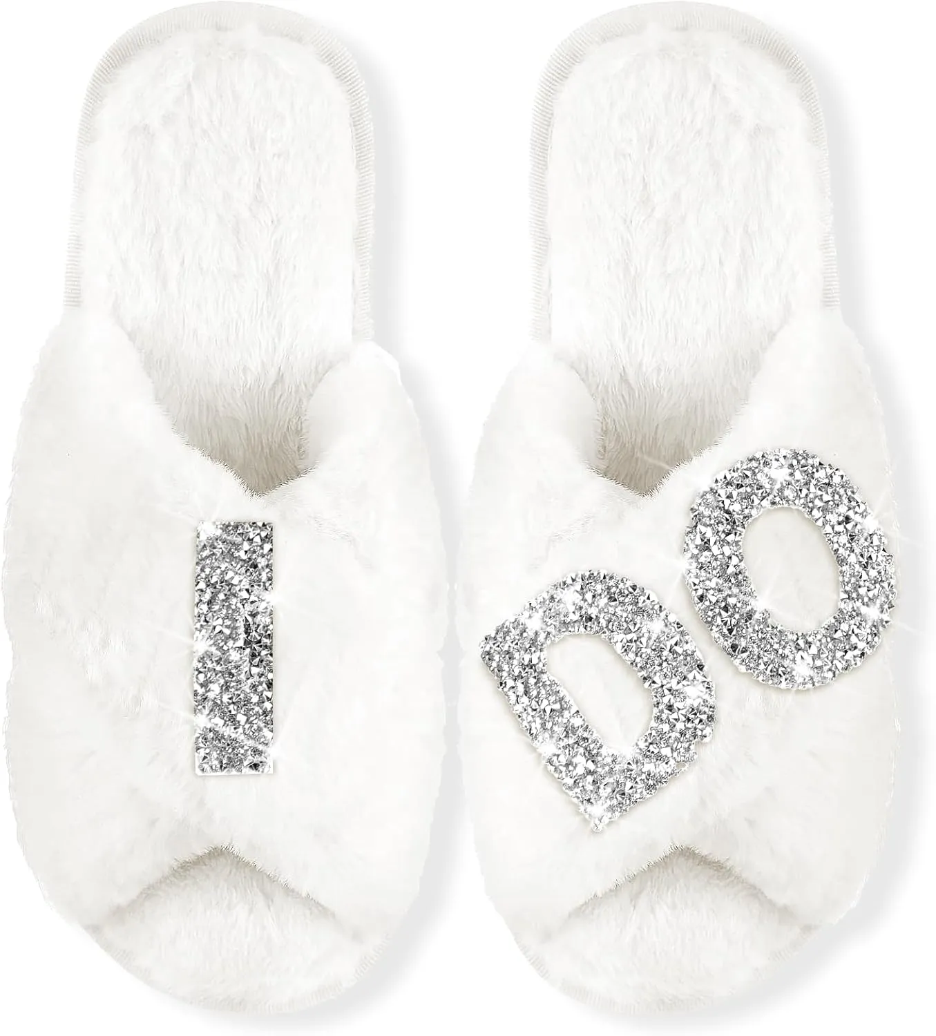 Bride Slippers for Wedding Day - White Bridal Shoes - 'I Do' Wedding Slippers for Brides