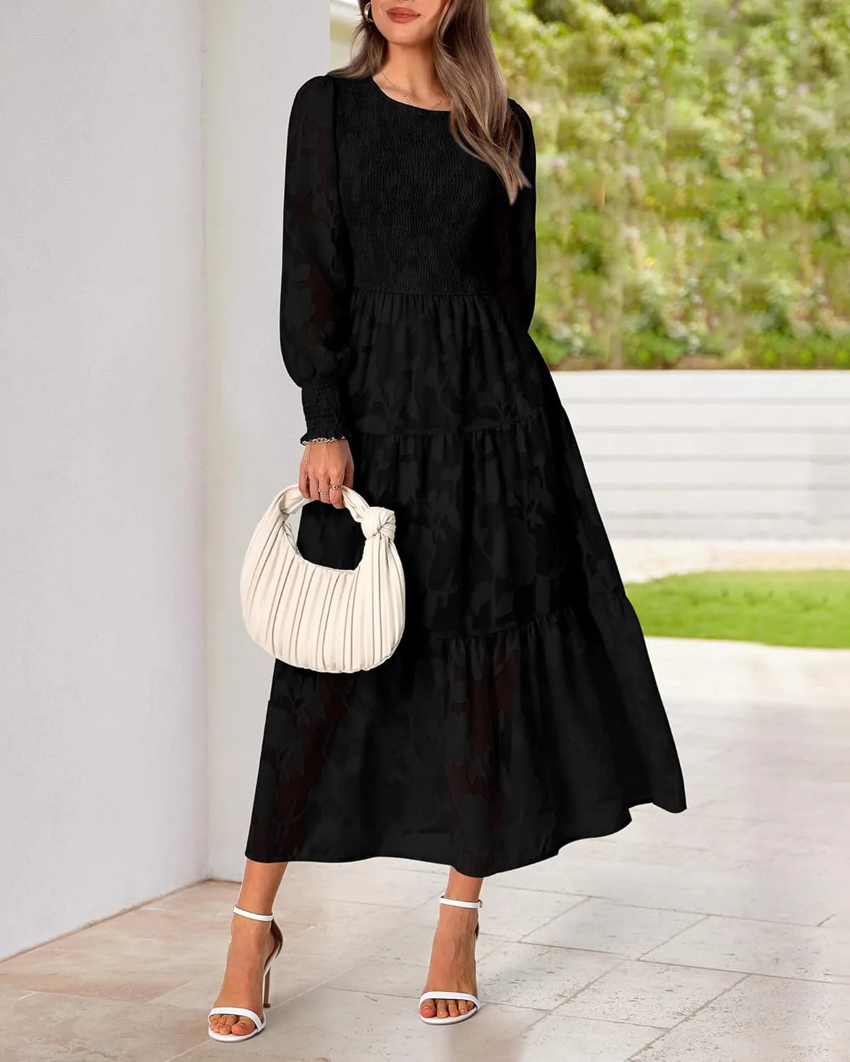 BTFBM Casual Women's 2025 Spring Dresses Elegant Wedding Guest Dress Long Sleeve Floral Midi Dress Flowy Bohemian Long Dress