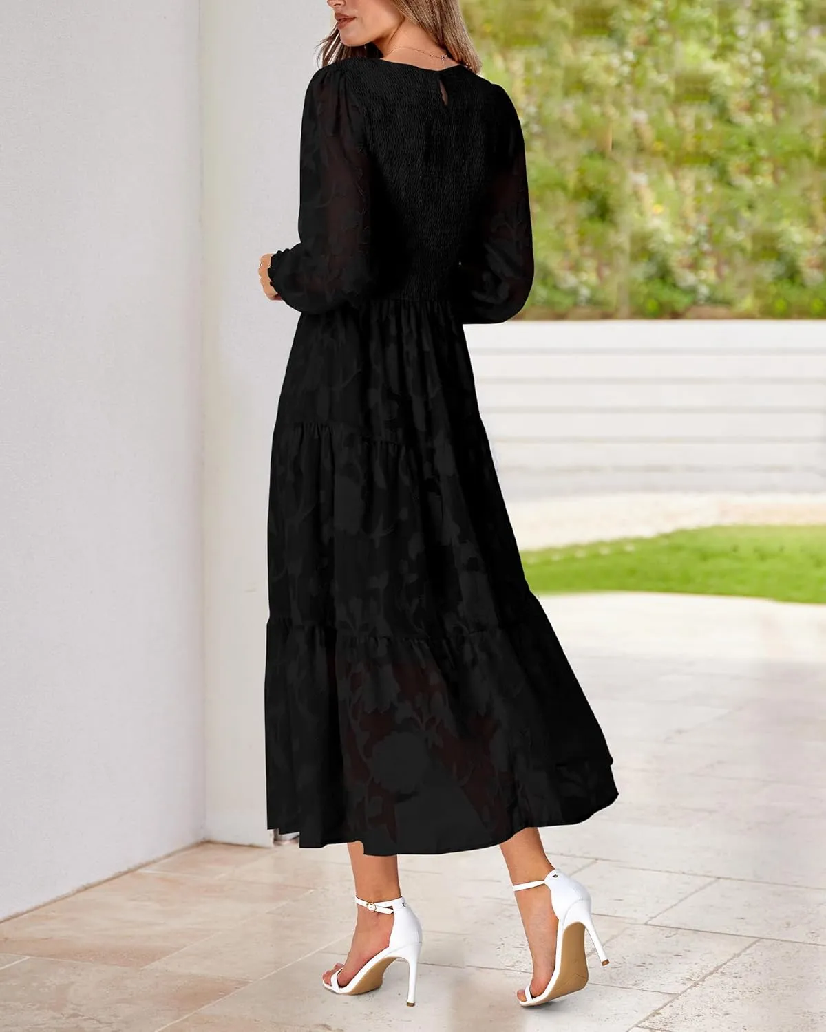 BTFBM Casual Women's 2025 Spring Dresses Elegant Wedding Guest Dress Long Sleeve Floral Midi Dress Flowy Bohemian Long Dress