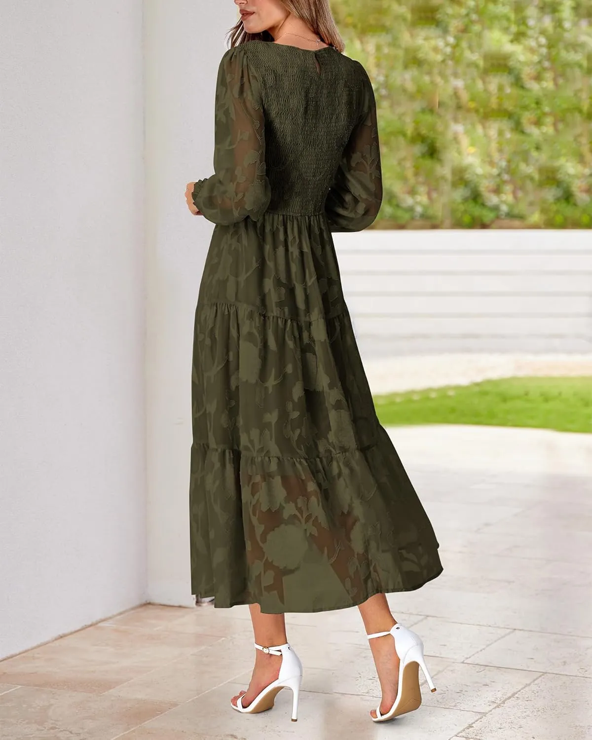 BTFBM Casual Women's 2025 Spring Dresses Elegant Wedding Guest Dress Long Sleeve Floral Midi Dress Flowy Bohemian Long Dress