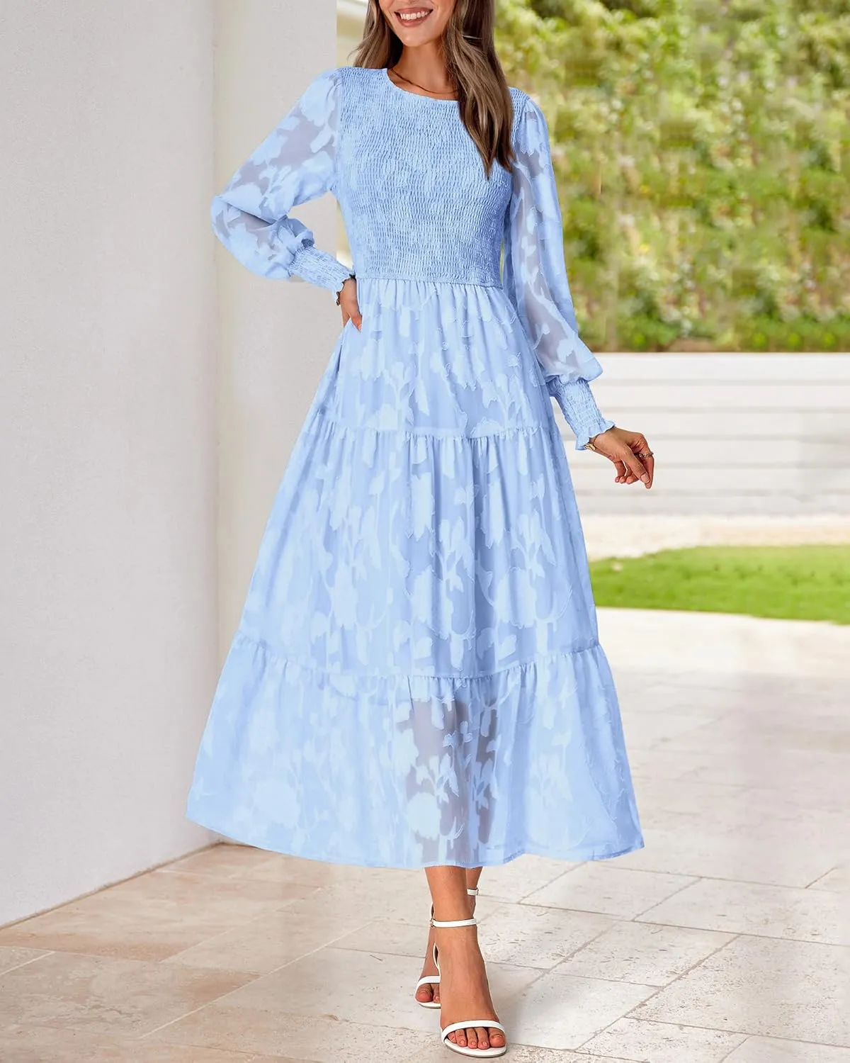BTFBM Casual Women's 2025 Spring Dresses Elegant Wedding Guest Dress Long Sleeve Floral Midi Dress Flowy Bohemian Long Dress