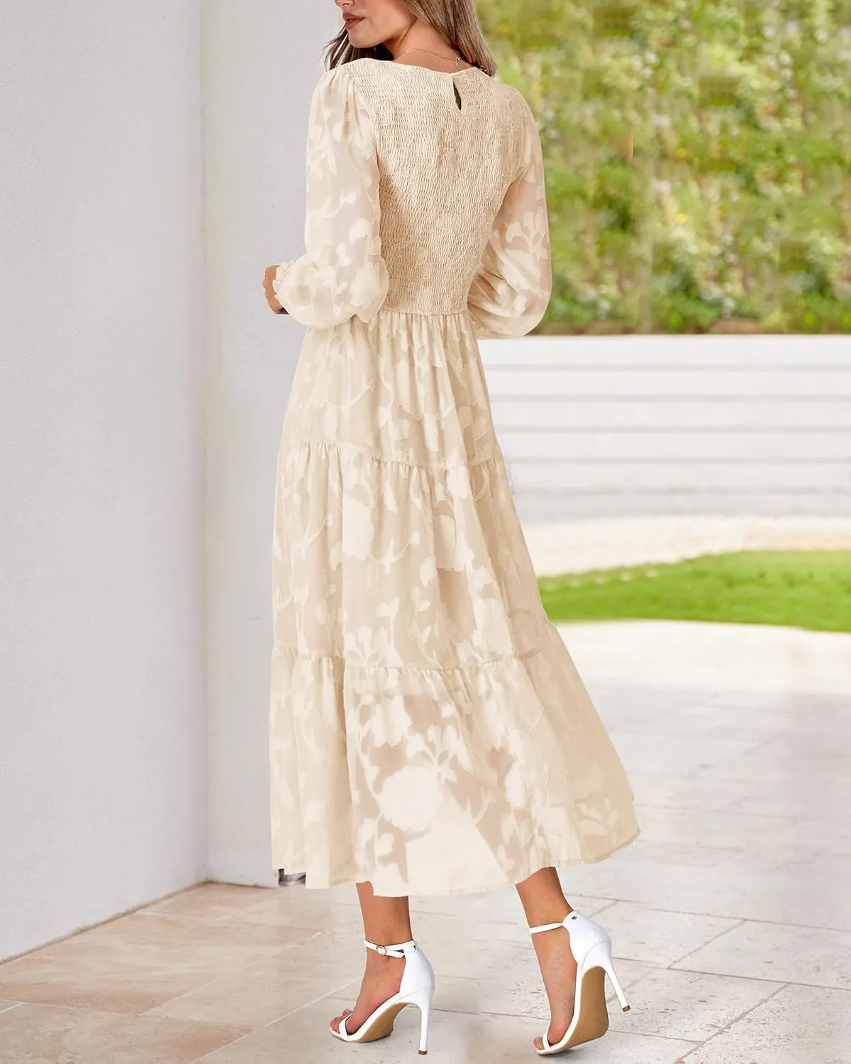 BTFBM Casual Women's 2025 Spring Dresses Elegant Wedding Guest Dress Long Sleeve Floral Midi Dress Flowy Bohemian Long Dress