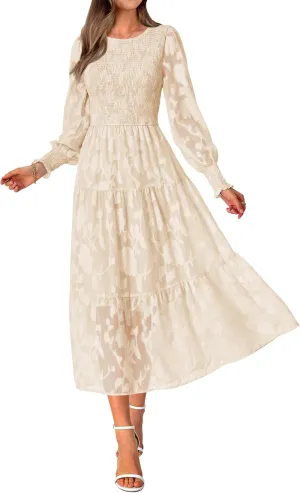 BTFBM Casual Women's 2025 Spring Dresses Elegant Wedding Guest Dress Long Sleeve Floral Midi Dress Flowy Bohemian Long Dress