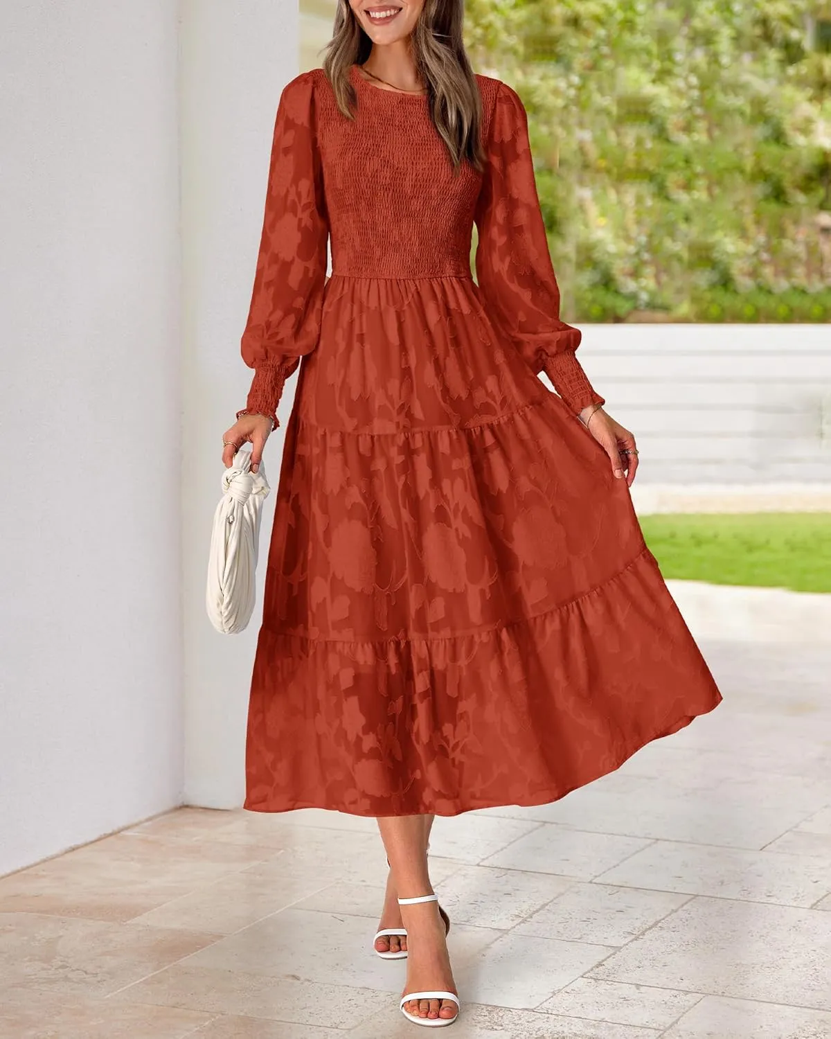 BTFBM Casual Women's 2025 Spring Dresses Elegant Wedding Guest Dress Long Sleeve Floral Midi Dress Flowy Bohemian Long Dress