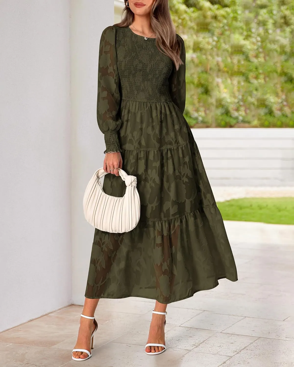 BTFBM Casual Women's 2025 Spring Dresses Elegant Wedding Guest Dress Long Sleeve Floral Midi Dress Flowy Bohemian Long Dress