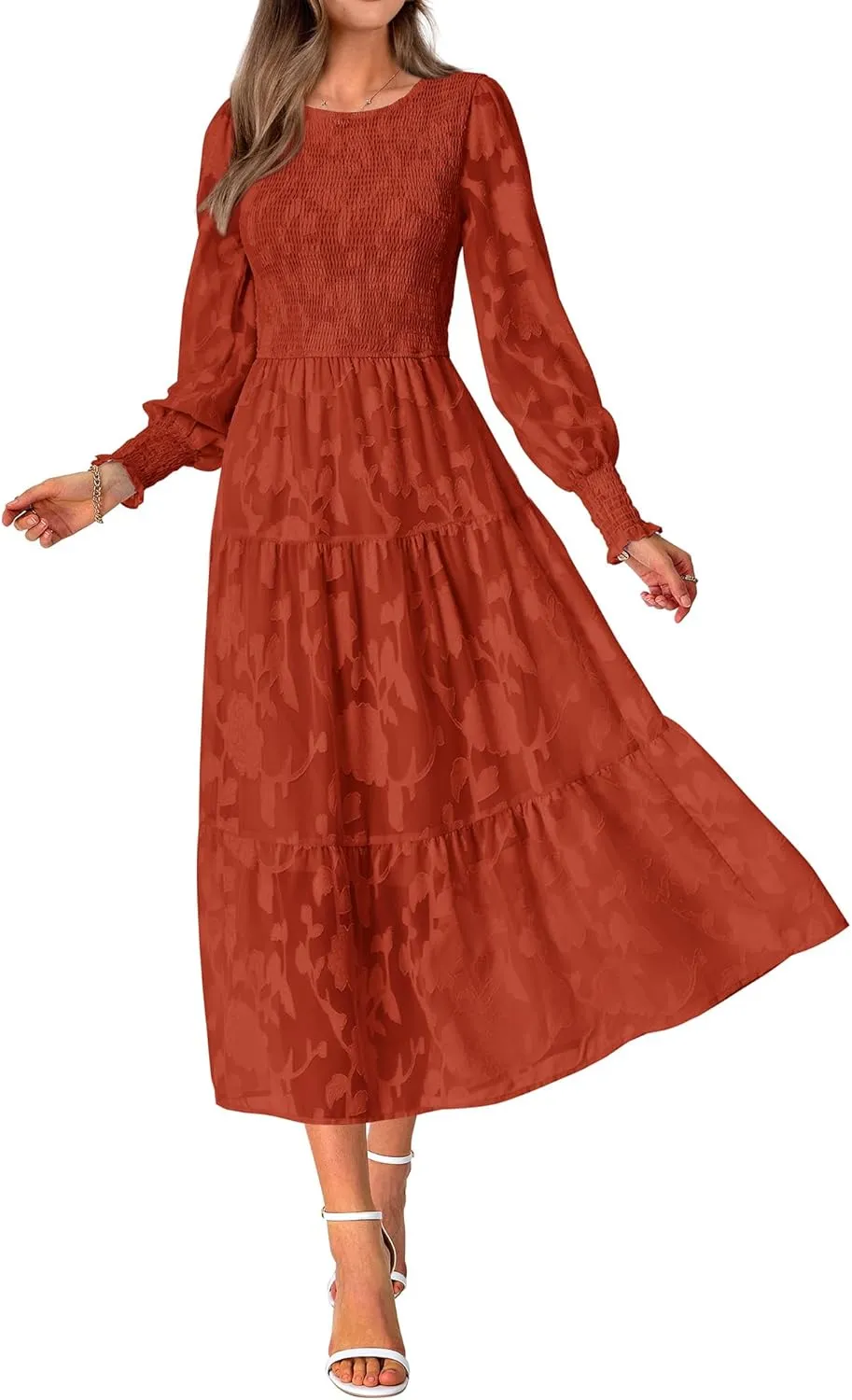 BTFBM Casual Women's 2025 Spring Dresses Elegant Wedding Guest Dress Long Sleeve Floral Midi Dress Flowy Bohemian Long Dress