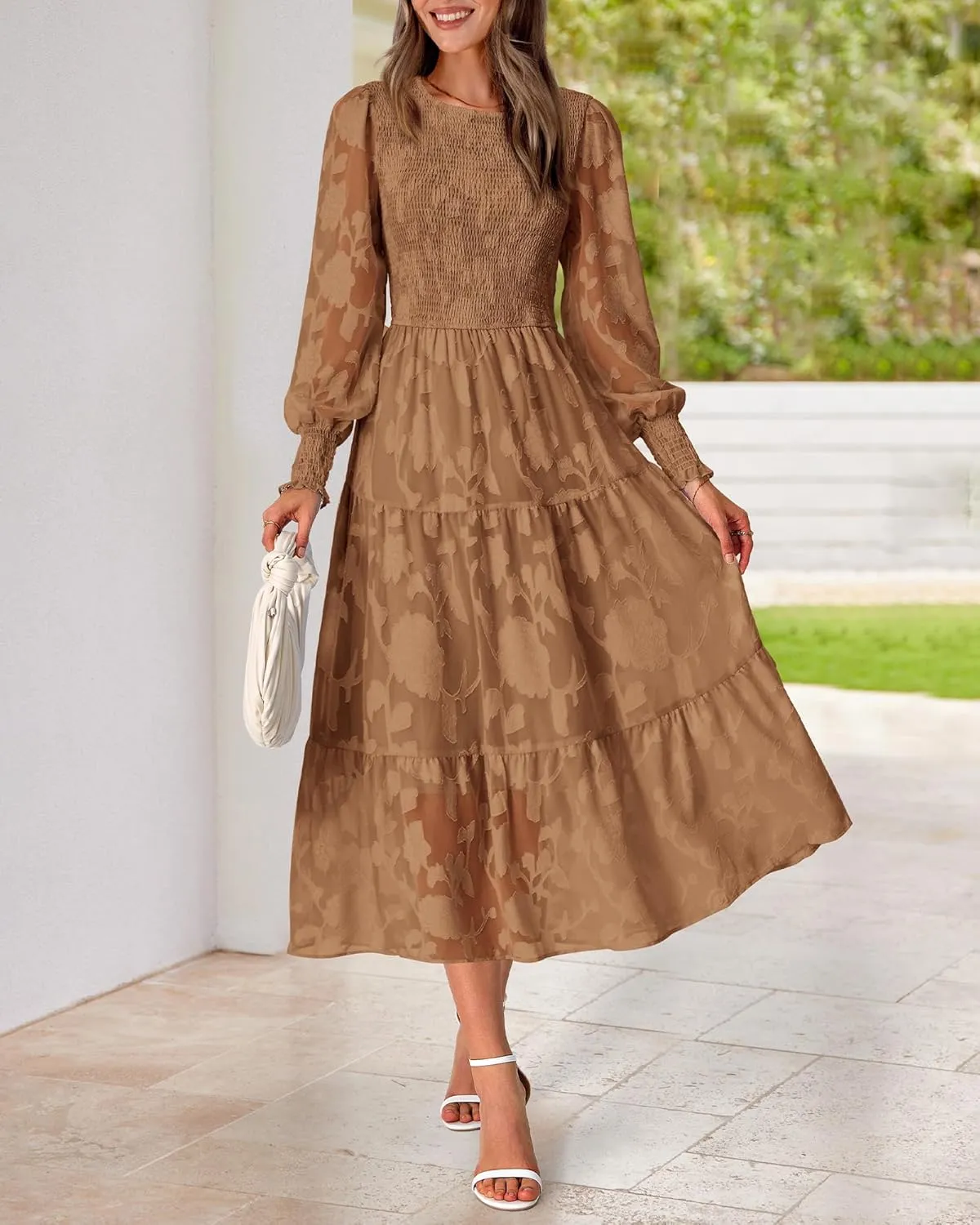 BTFBM Casual Women's 2025 Spring Dresses Elegant Wedding Guest Dress Long Sleeve Floral Midi Dress Flowy Bohemian Long Dress
