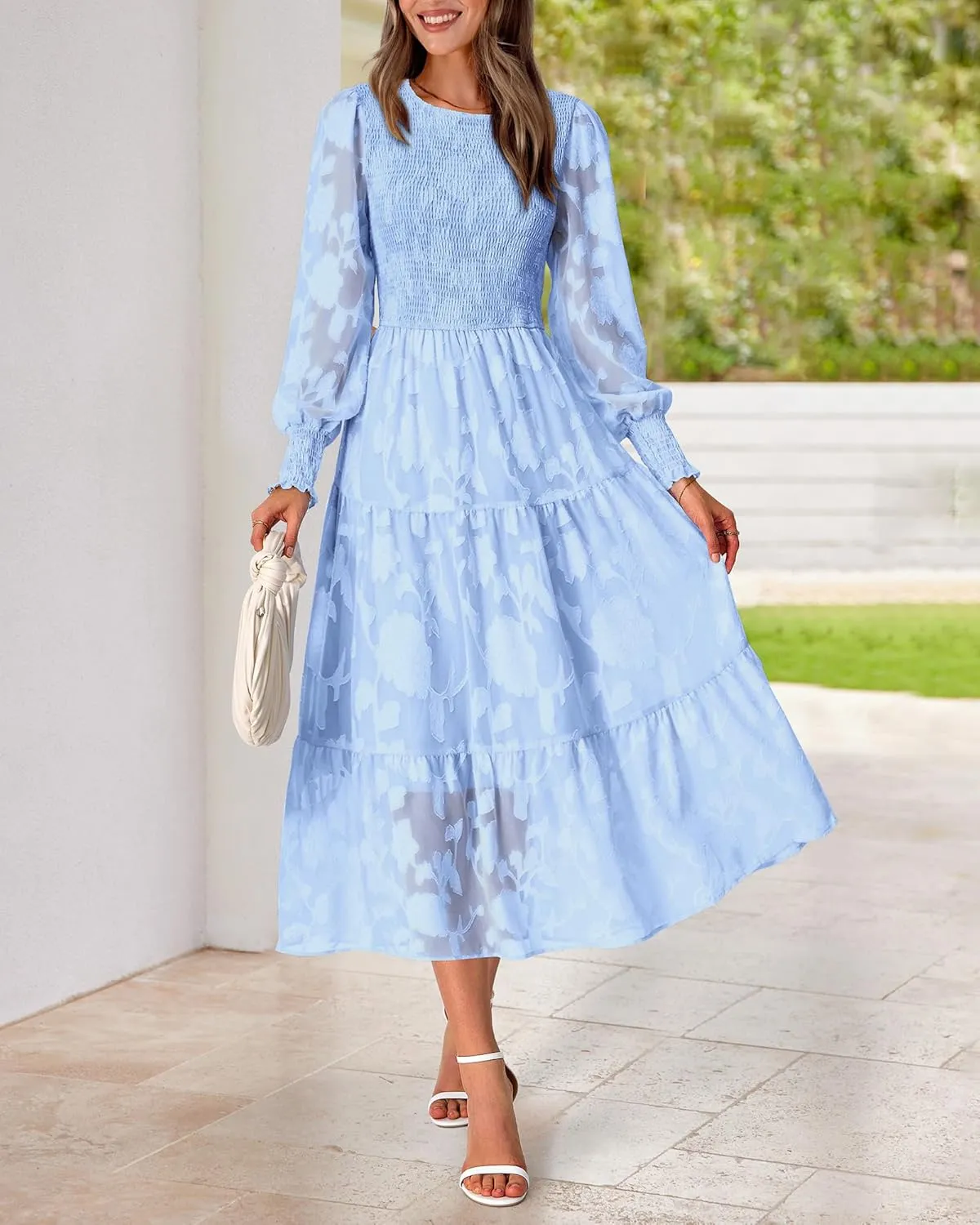 BTFBM Casual Women's 2025 Spring Dresses Elegant Wedding Guest Dress Long Sleeve Floral Midi Dress Flowy Bohemian Long Dress