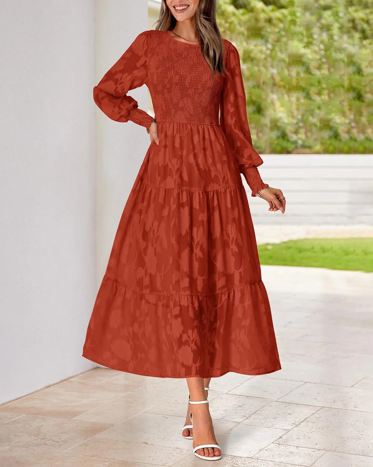 BTFBM Casual Women's 2025 Spring Dresses Elegant Wedding Guest Dress Long Sleeve Floral Midi Dress Flowy Bohemian Long Dress