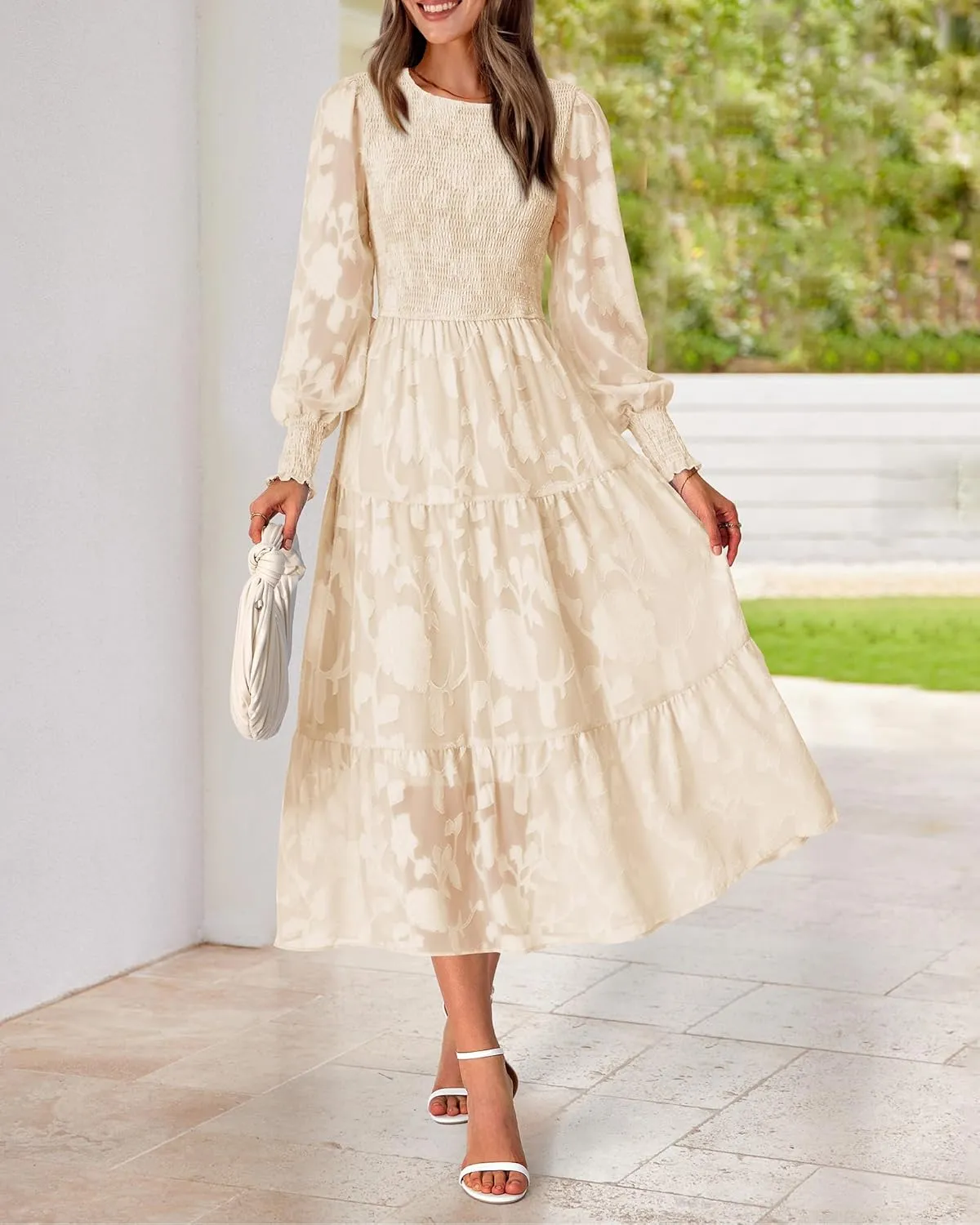 BTFBM Casual Women's 2025 Spring Dresses Elegant Wedding Guest Dress Long Sleeve Floral Midi Dress Flowy Bohemian Long Dress