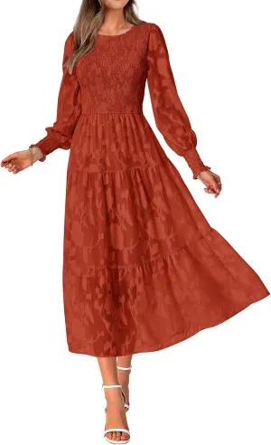 BTFBM Casual Women's 2025 Spring Dresses Elegant Wedding Guest Dress Long Sleeve Floral Midi Dress Flowy Bohemian Long Dress