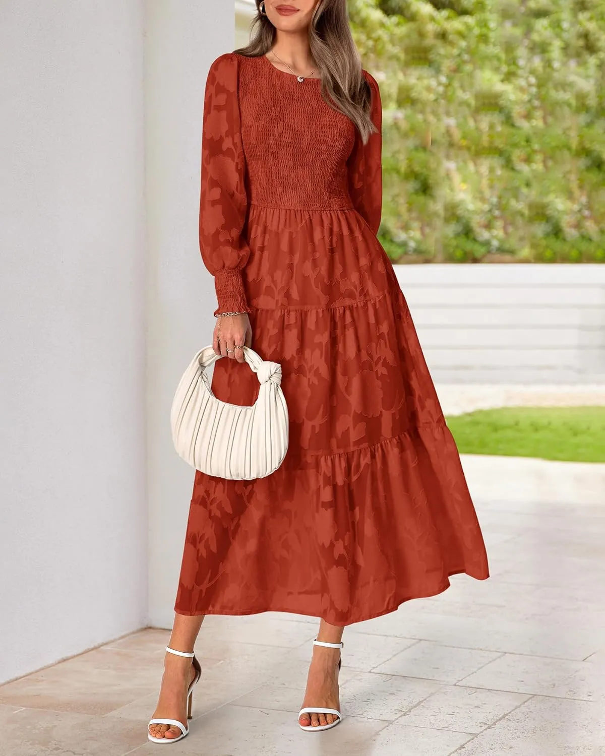 BTFBM Casual Women's 2025 Spring Dresses Elegant Wedding Guest Dress Long Sleeve Floral Midi Dress Flowy Bohemian Long Dress