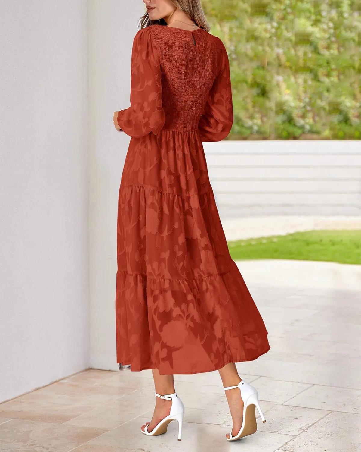 BTFBM Casual Women's 2025 Spring Dresses Elegant Wedding Guest Dress Long Sleeve Floral Midi Dress Flowy Bohemian Long Dress