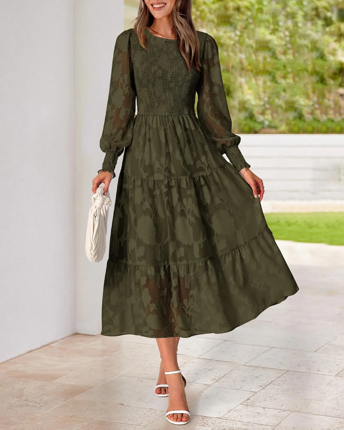 BTFBM Casual Women's 2025 Spring Dresses Elegant Wedding Guest Dress Long Sleeve Floral Midi Dress Flowy Bohemian Long Dress