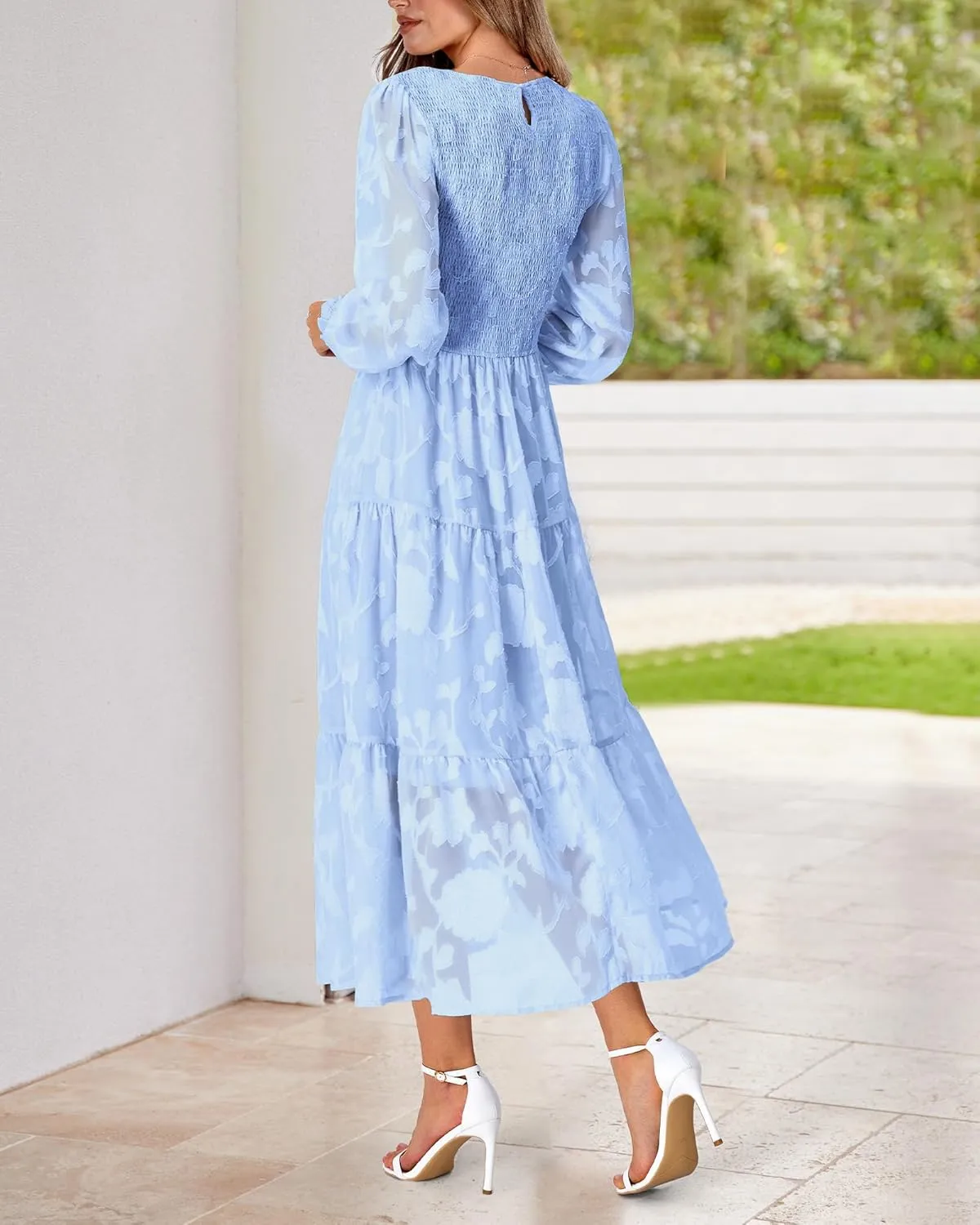 BTFBM Casual Women's 2025 Spring Dresses Elegant Wedding Guest Dress Long Sleeve Floral Midi Dress Flowy Bohemian Long Dress
