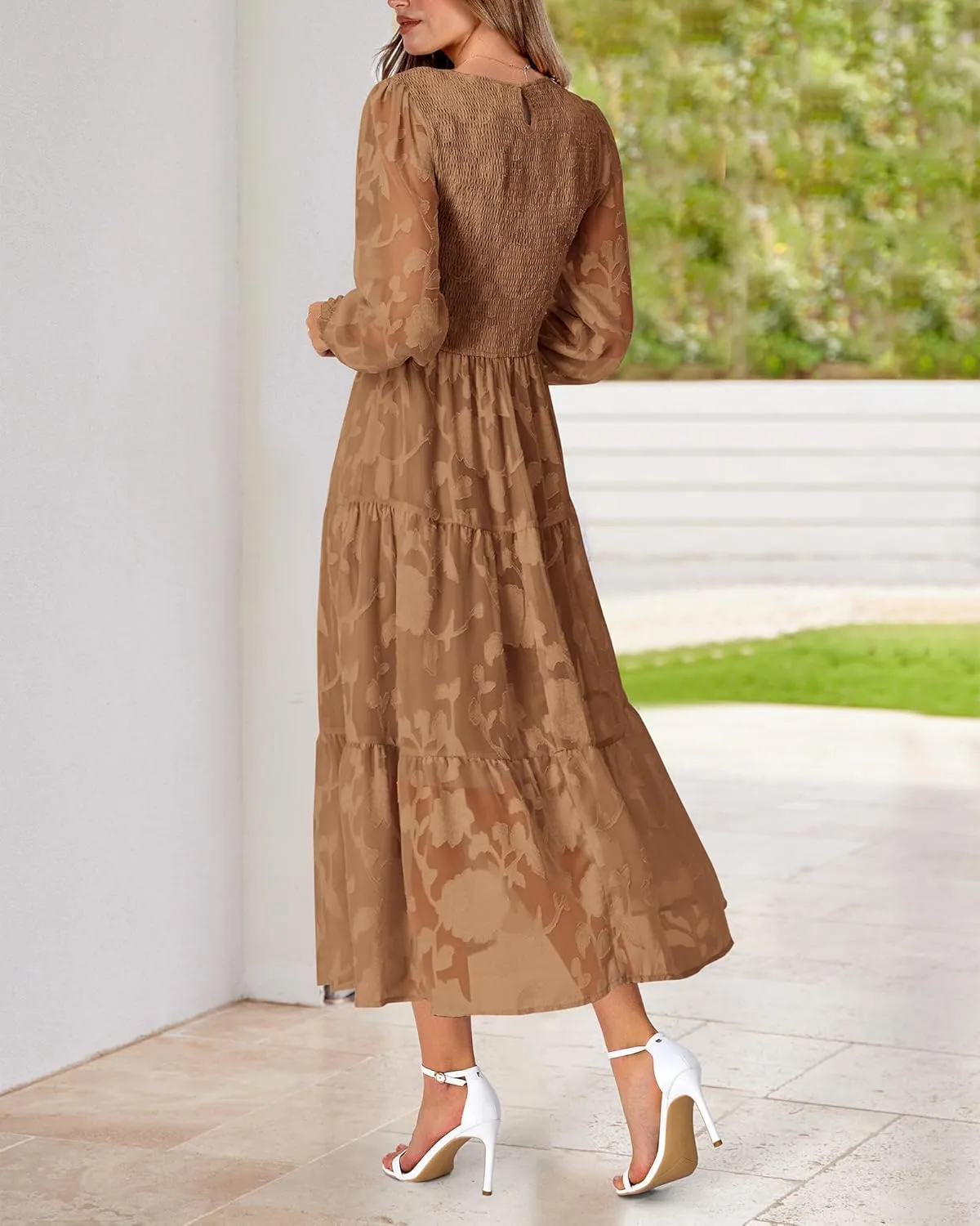 BTFBM Casual Women's 2025 Spring Dresses Elegant Wedding Guest Dress Long Sleeve Floral Midi Dress Flowy Bohemian Long Dress