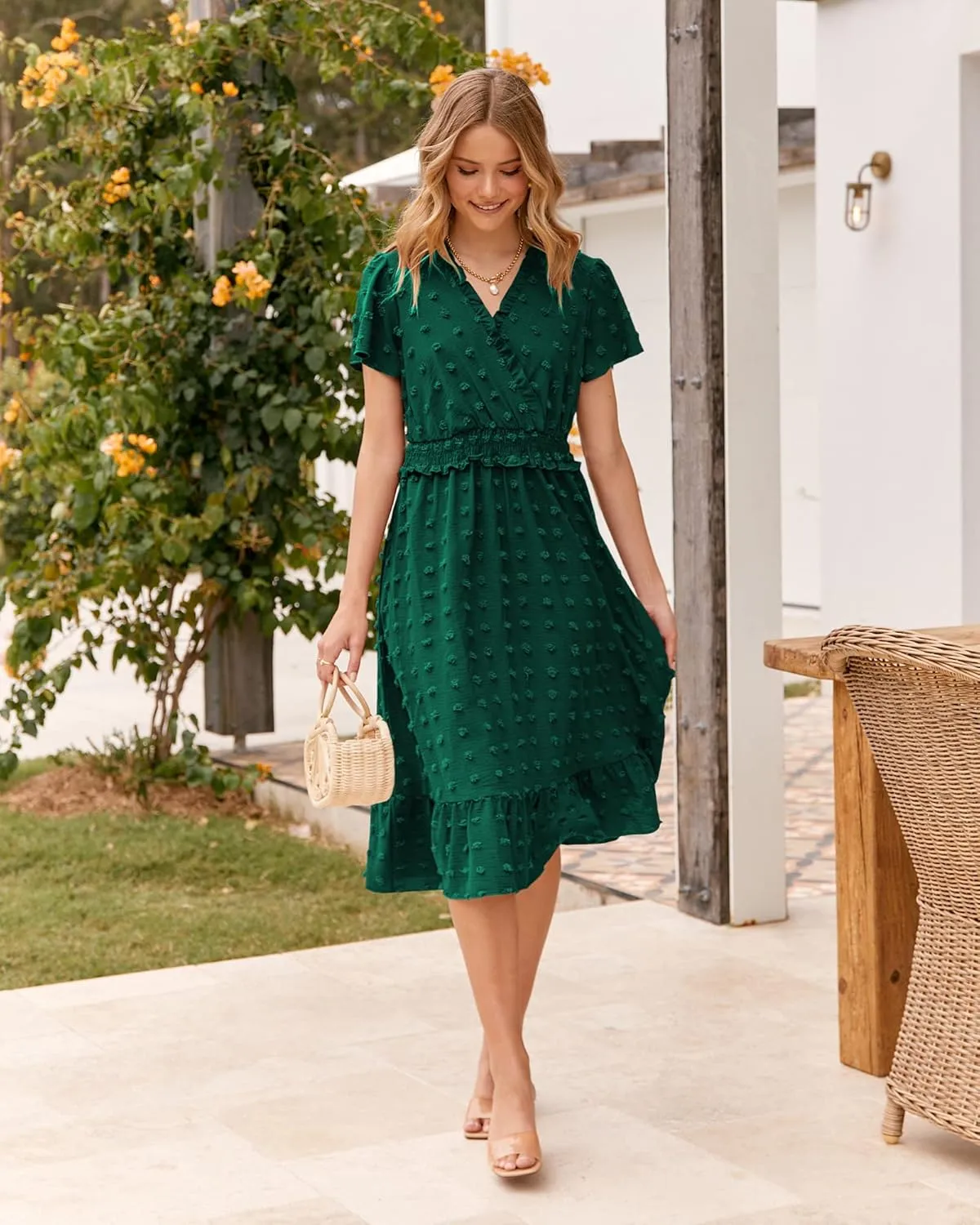BTFBM Women Short Sleeve V Neck Swiss Dot Midi Summer Dresses 2024 Boho Ruffle Long Dresses Ruffle Wedding Guest Dress