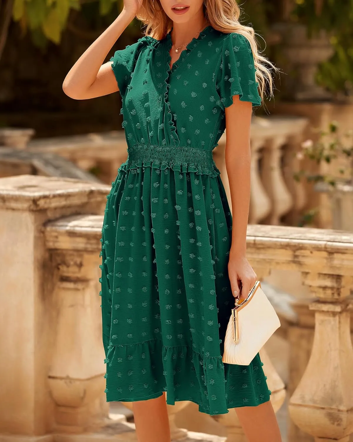 BTFBM Women Short Sleeve V Neck Swiss Dot Midi Summer Dresses 2024 Boho Ruffle Long Dresses Ruffle Wedding Guest Dress