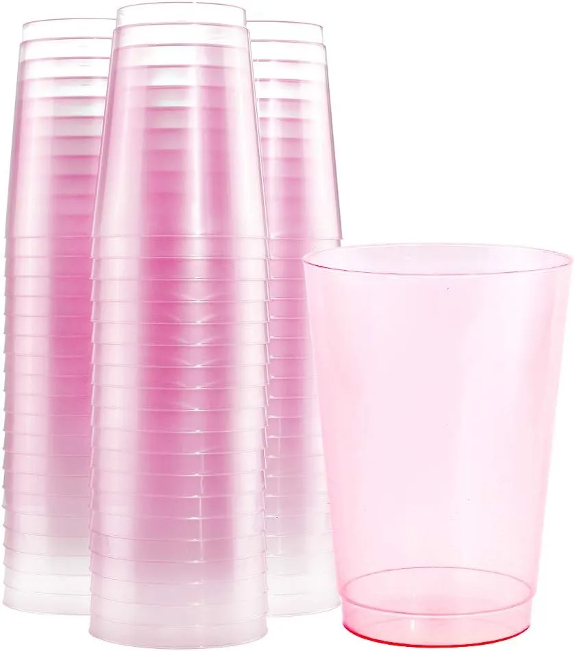 bUCLA 100pcs 12OZ Pink Plastic Cups - Premium Unbreakable Disposable Pink Drinking Cups - Ideal for Wedding, Party&Valentine's Day