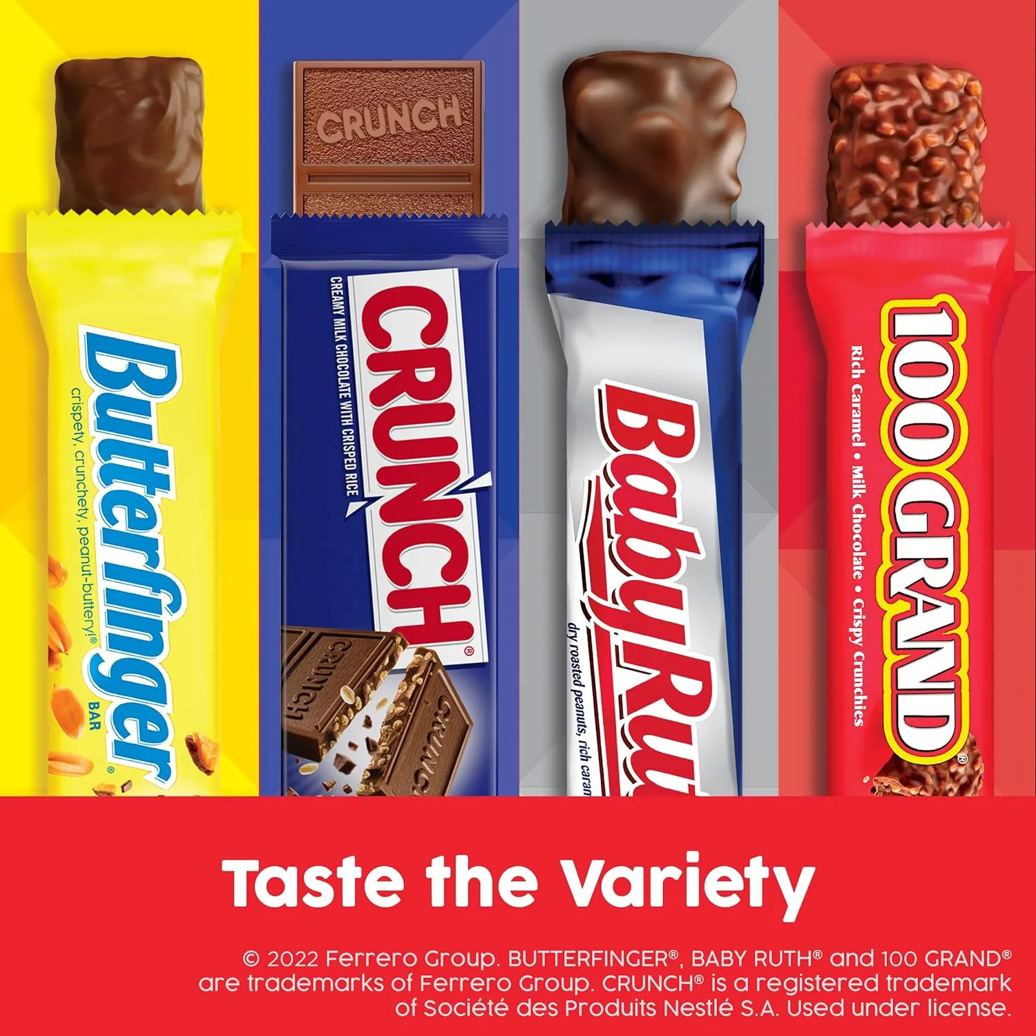 Butterfinger, CRUNCH, Baby Ruth and 100 Grand, Bulk 28 Pack, Assorted Full Size Chocolate Candy Bars, Stocking Stuffers, 48 oz