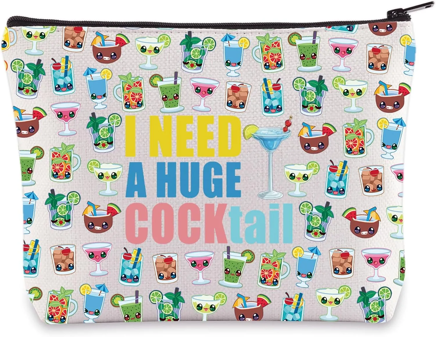 BWWKTOP Cocktail Makeup Bag Bartender Gifts I Need a Huge Cocktail Makeup Zipper Pouch Bag Cocktail Drinking Lover Gift (Huge Cocktail)