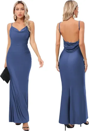 Capuffy Women Drape Neck Formal Maxi Dresses Lace Backless Cocktail Party Dress Spaghetti Straps Mermaid Evening Gown 221