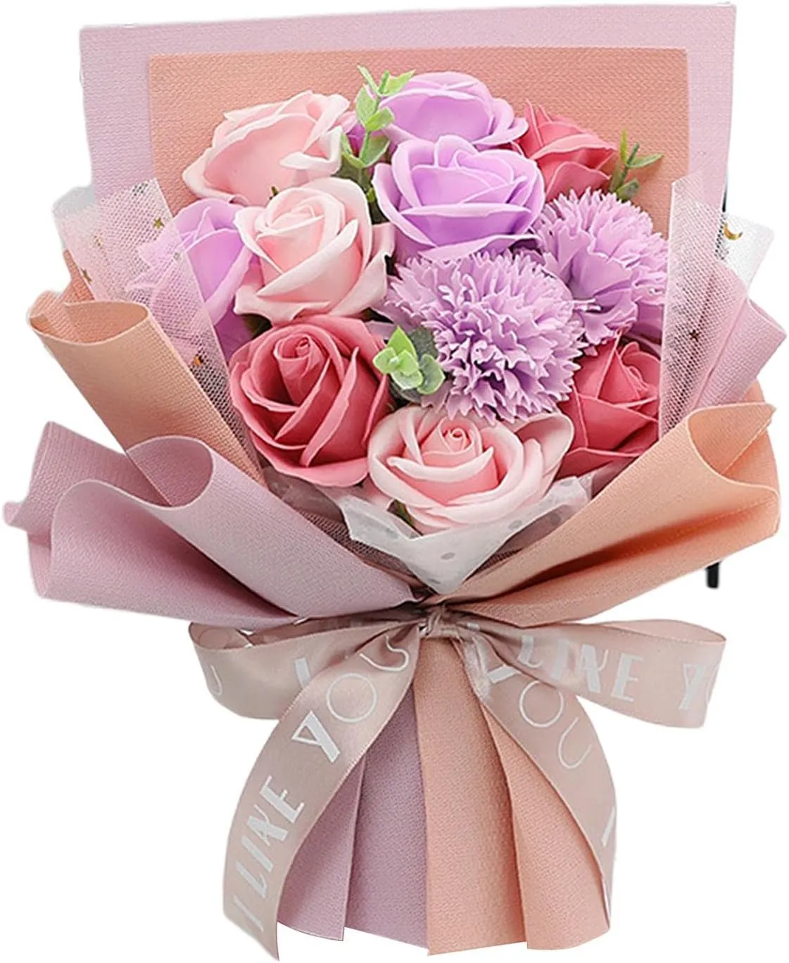 Carnation Soap Decor Gift for Mother Valentine's Day, Purple C, Handbag Size: Approx. 28x21x12cm