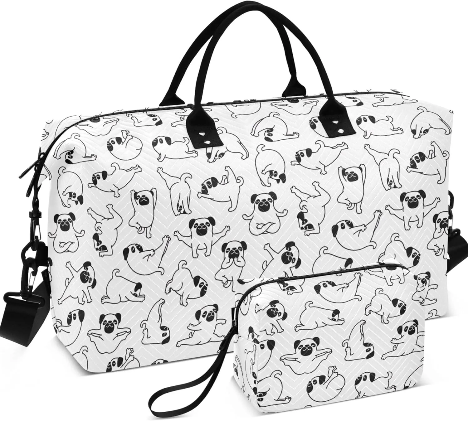 Cartoon Puppy Comic Outline Travel Duffel Bag Cosmetic Pouch Set, Decorative Womens Small Duffel Bag Weekender Travel Bag